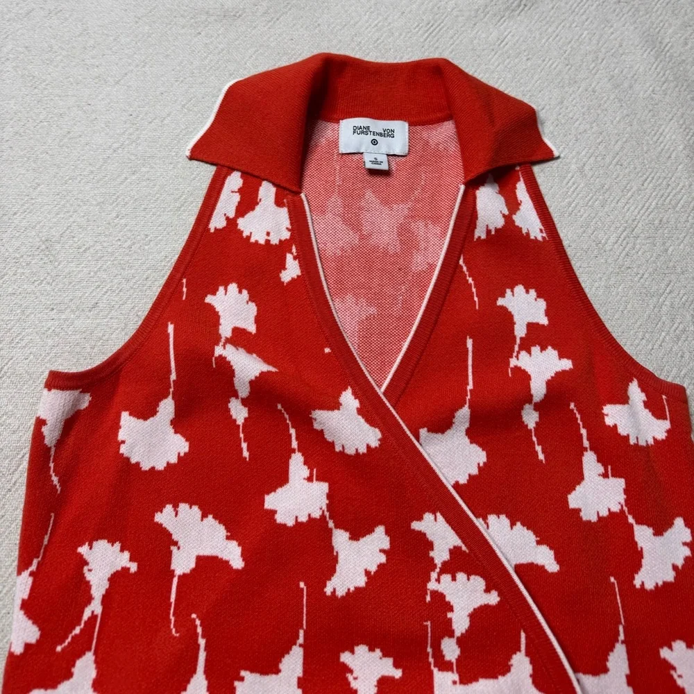 DVF for Target Orange Floral Ginko Print Jersey Knit Wrap Midi Dress S Preppy - Picture 6 of 9